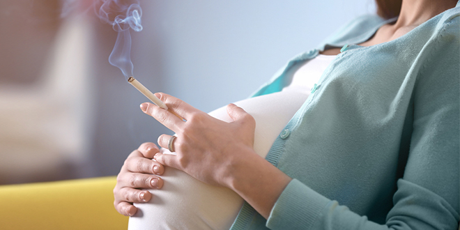 Трудна жена пуши цигарету код куће Трудна жена пуши цигарету код куће