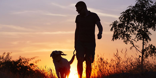 Мушкарац шета са својим псом