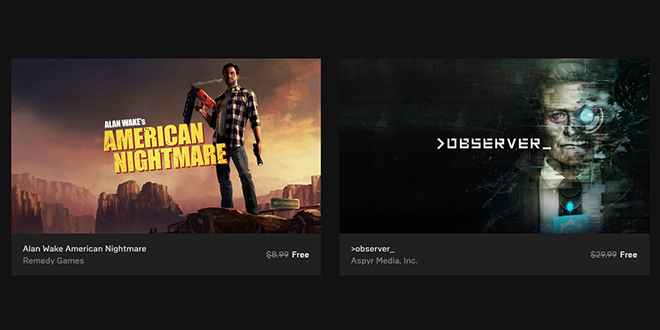 Epic Games &mdash; Free Games &bdquo;Alan Wake's American Nightmare&rdquo; и &bdquo;Observer&rdquo;