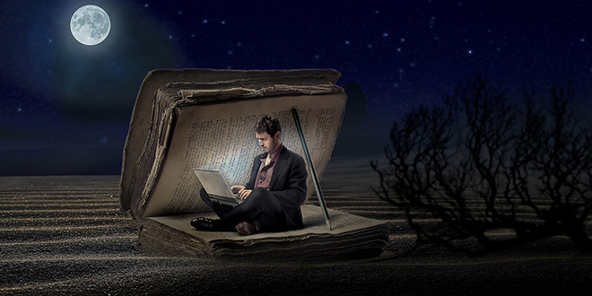 Човек, књига, пун месец Човек, књига, пун месец