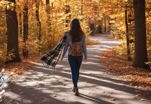 Пријатан јесењи дан, температура до 20 степени Јесен, девојка шета