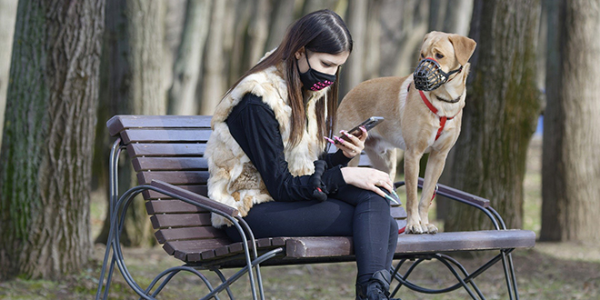 Devojka Sedi U Parku Sa Svojim Psom