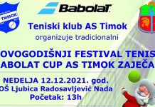 Тениски турнир у организацији ТК „АС Тимок“ 12. децембра у Зајечару Тениски клуб „АС Тимок” Зајечар: Новогодишњи фестивал тениса „Babolat Cup AS Timok Zaječar”