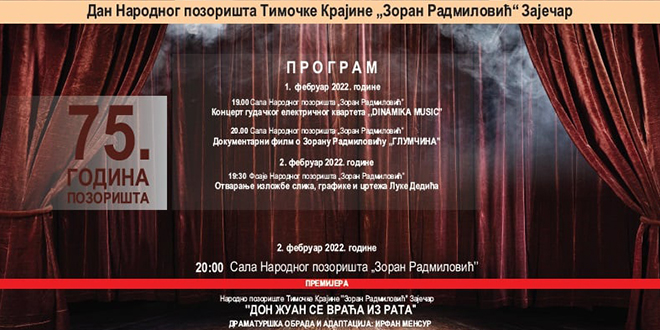 Народно позориште Тимочке Крајине &bdquo;Зоран Радмиловић&rdquo; Зајечар: 75 година позоришта