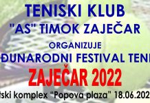 Међународни Фестивал тениса „Зајечар 2022” 18. јуна на Поповој плажи Тениски клуб „АС Тимок” Зајечар – Међународни фестивал тениса „Зајечар 2022”