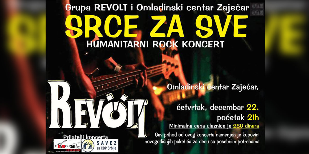 Humanitarni rok koncert Srce za sve 22 decembra u Omladinskom centru u Zajecaru