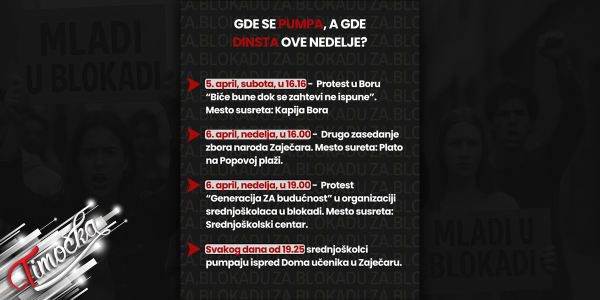 Неформална група „Зајечарци у блокади” објавила распоред активности за предстојећи викенд Неформална група „Зајечарци у блокади” објавила распоред активности за предстојећи викенд