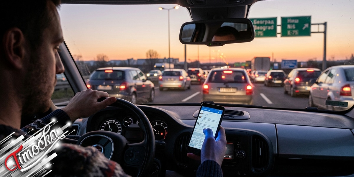 Возач у колима користи мобилни телефон